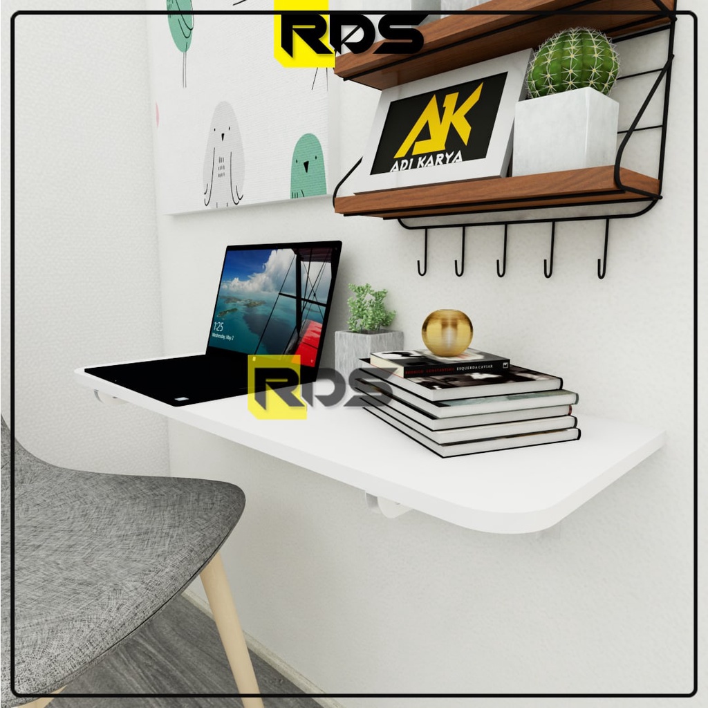 Meja Lipat Dinding 80 x 40 Meja Belajar Kerja Dinding Ambalan Tempel Braket Besi Engsel Laptop Kompu