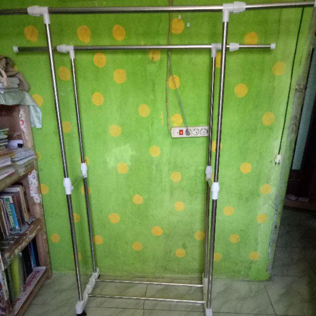 Stand Hanger Double Sisi Rak Serbaguna Dgn 4 Roda Megahome