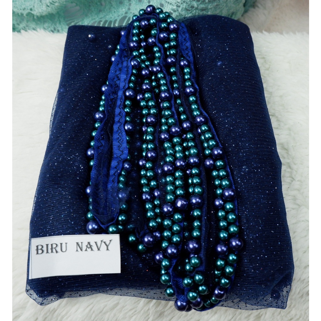 VEIL  MUTIARA SLAYER  PENGANTIN MOTIF ALL VARIAN COLOUR-BIRU  NAVY