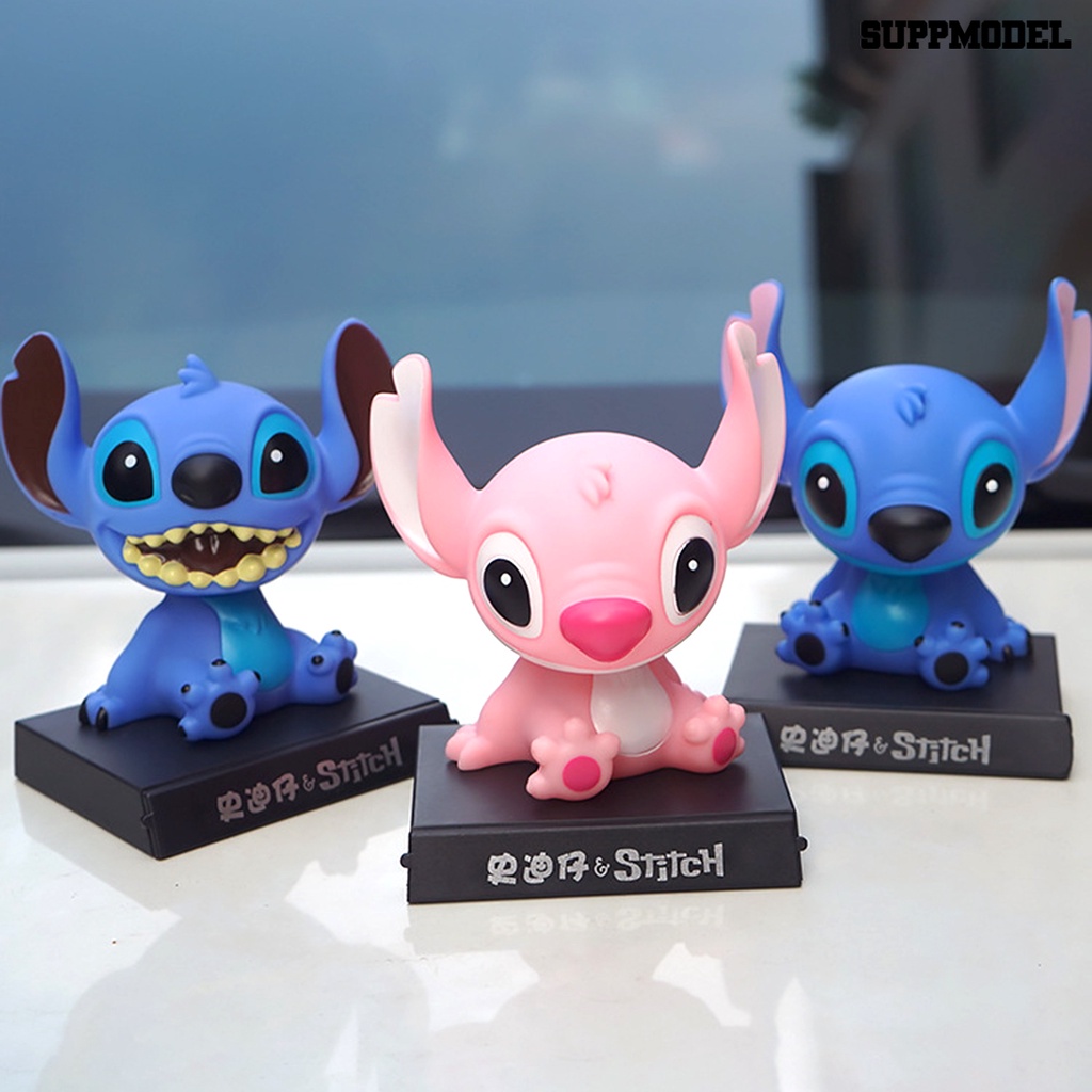 Ornamen Boneka Kartun Stitch Kepala Goyang Buatan Tangan Untuk Interior Mobil