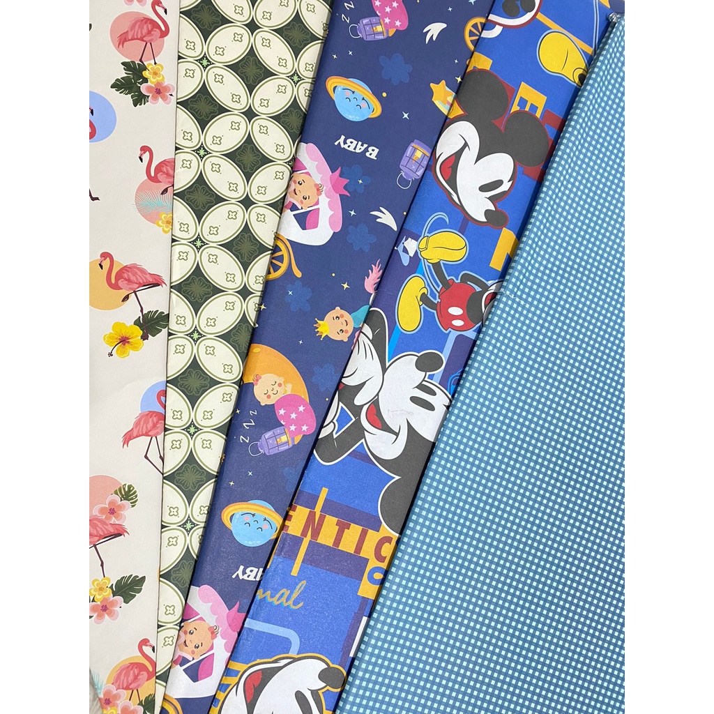 (5 Lembar - 5 Motif) SALE!! KERTAS KADO SANWA JUMBO BABY MICKEY UNICORN BATIK BABY FROZEN UNICORN CARS 70x100 EX SAMPLE/CONTOH