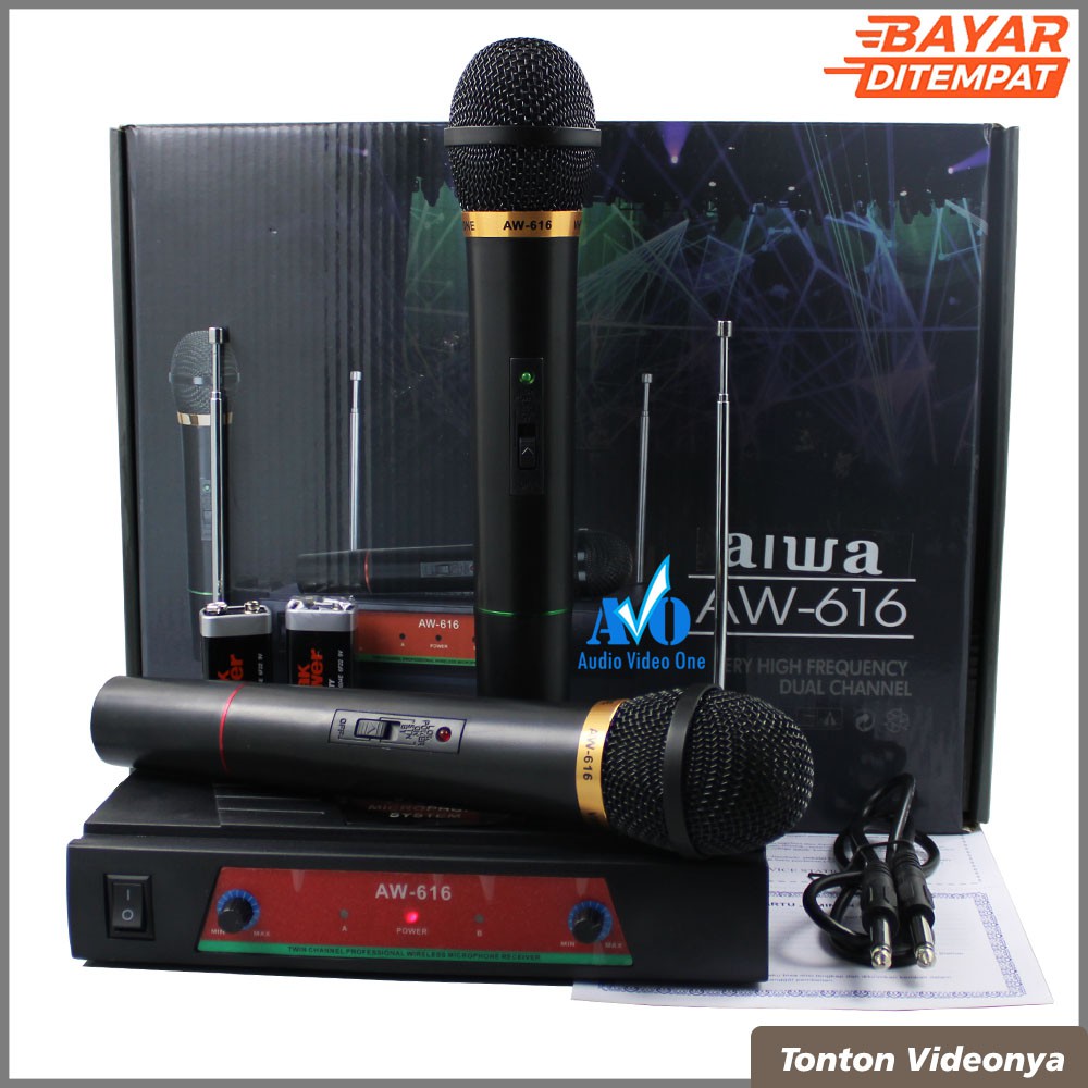 Mic Wireless Aiwa AW-616 Microphone Vocal Karaoke Mik Karoke Mikrofon Nirkabel Asli