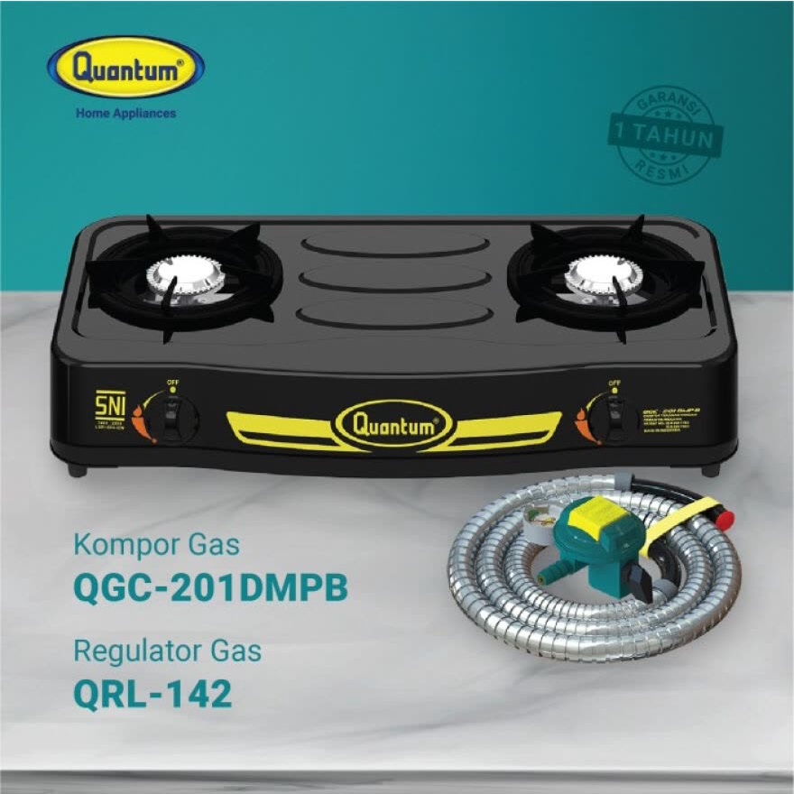 Paket Kompor Gas 2 Tungku QGC-201 DMPB dan Selang Regulator QRL 142