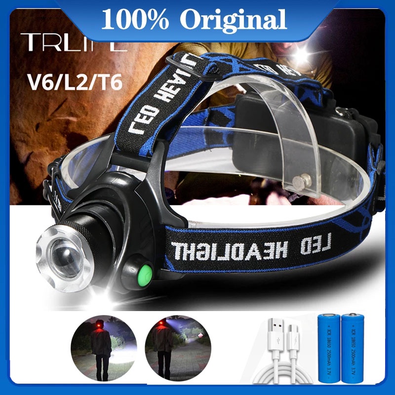 PAKET Senter Kepala / LED Headlamp Cree XM-L T6 50000 Lumens System Cas