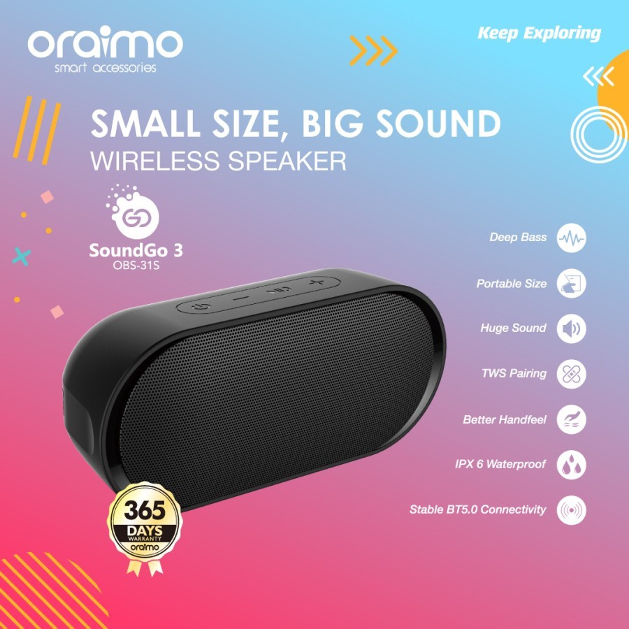 VROFFSTORE Oraimo Speaker Bluetooth 5.0 Wireless Portable Ultra Bass OBS-31S