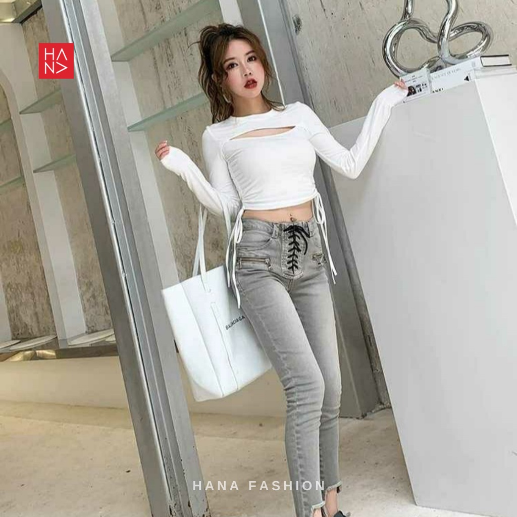 Hana Fashion - Rarity Long Sleeve Crop Top Kaos Crop - CT021