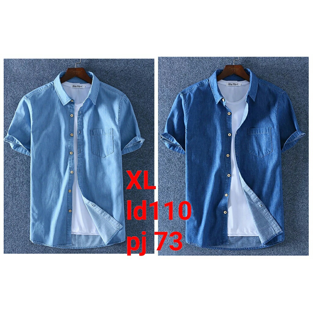 New Baju Kemeja Jeans Pria Casual lengan pendek Bozz Good Quality