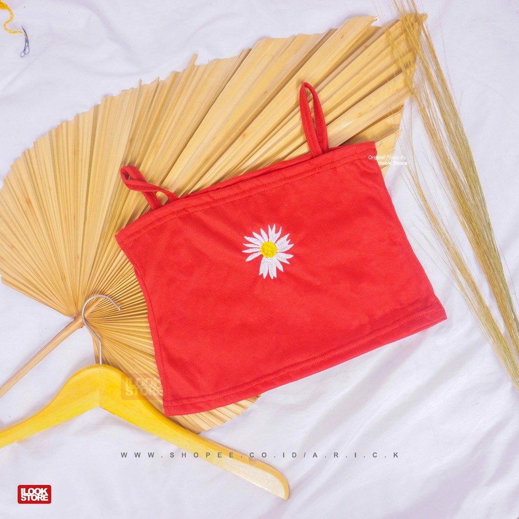 Tanktop daisy - tank top wanita - tank top crop - pakaian dalam - bordir-TT Daisy >< Merah