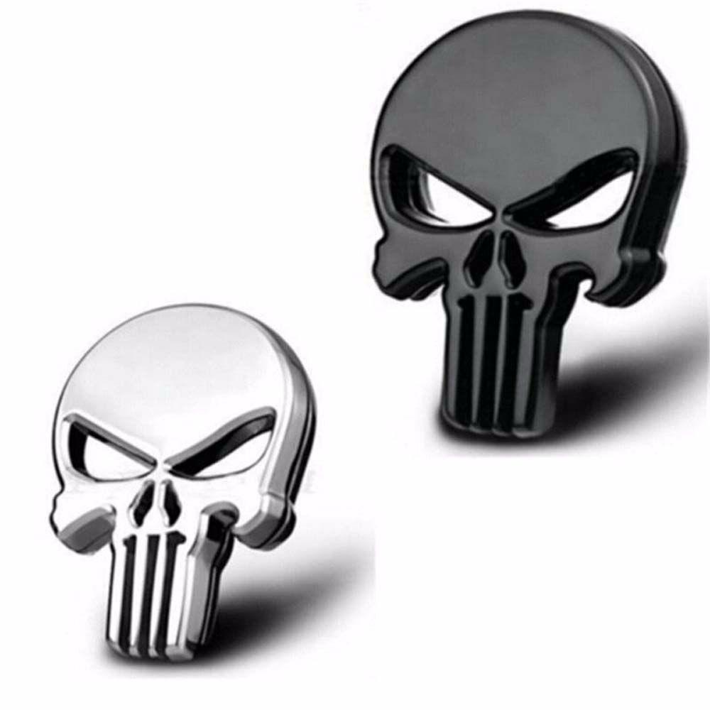 Lanfy Stiker Mobil Hitam Sliver Metal Skeleton Skull Decal Punisher Skull Emblem Punisher Emblem Auto Decal Mobil Styling