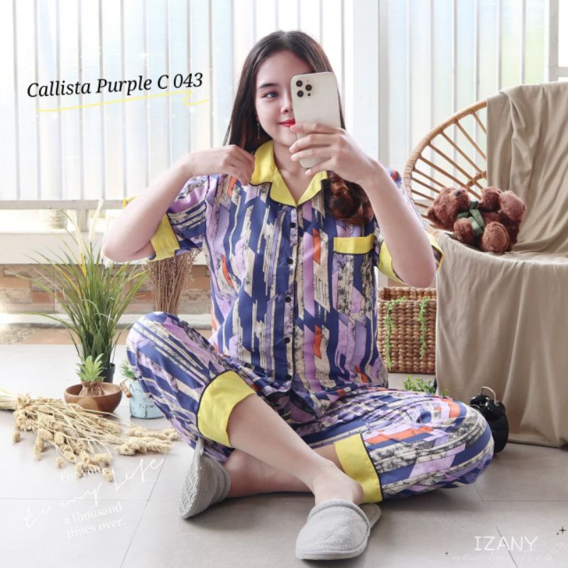 Baju Tidur Piyama Wanita Dewasa Piyama Baju Santai Motif Bunga-Calist purple ungu