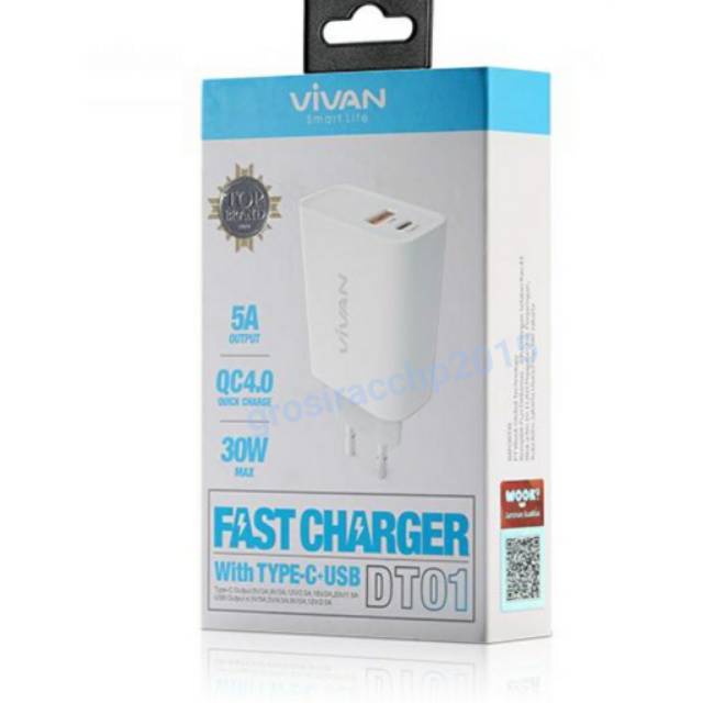 VIVAN DT01 Adaptor Charger 30W Dual Port Fast Charger Original