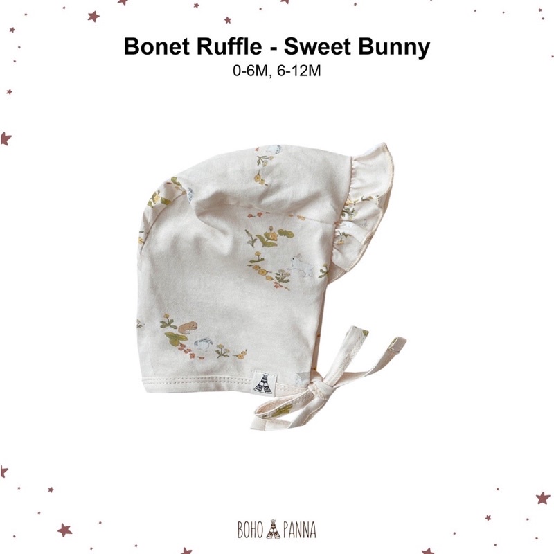 BOHOBABY / BOHOPANNA RUFFLE BONET PRINT printed motif bonnet topi anak bayi perempuan-SWEET BUNNY