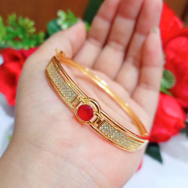 Gelang TITANIUM Bangkok Dewasa Permata Satu Perhiasan Wanita Gold dan Silver limited edition (COD)