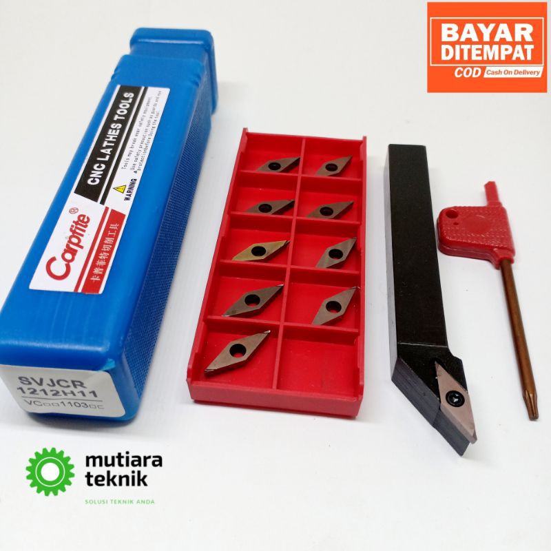 Holder Bubut Cnc SVJBR SVJCR 1212H11 Tangkai Bubut 12mm Set Insert Bubut Carbide VCMT11 Pisau Bubut