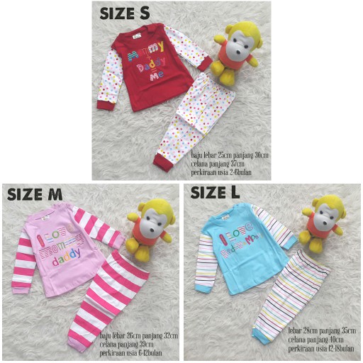 Baju Tidur Piyama Setelan Kaos Panjang Anak Bayi Perempuan Mommy Daddy