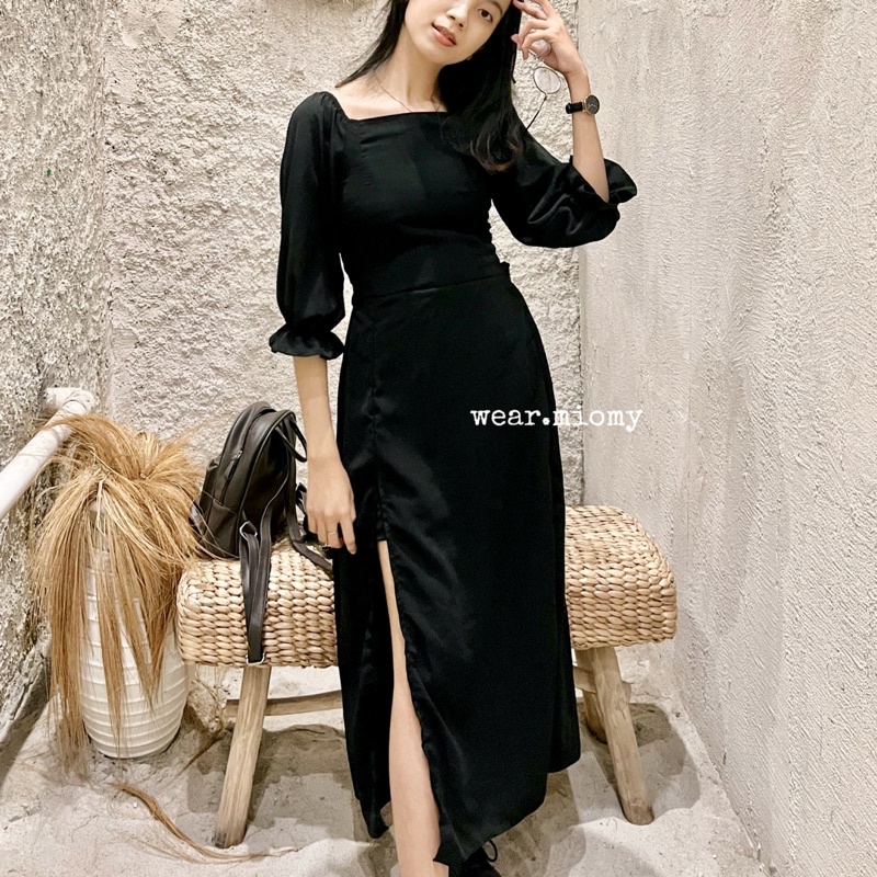 [ S-XXXXXL ] Lyly dress wanita lengan pendek sabrina kerut perempuan polos remaja atasan jumbo pesta