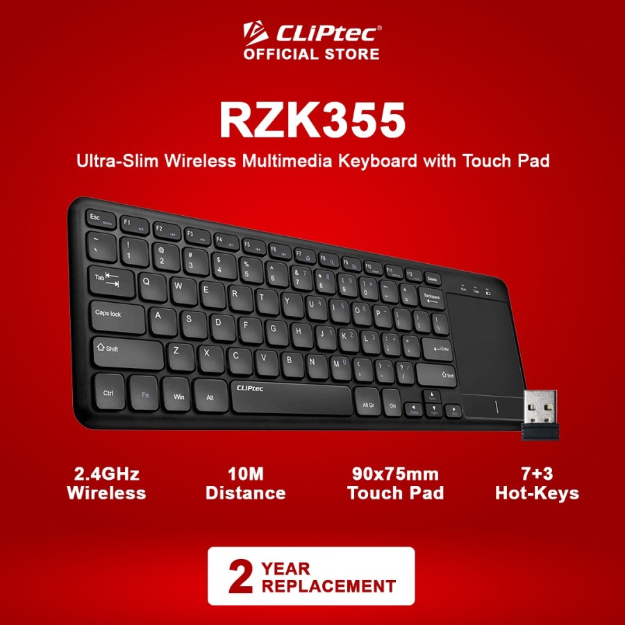 Keyboard Wireless Ultra Slim with Touch pad CLIPtec RZK355