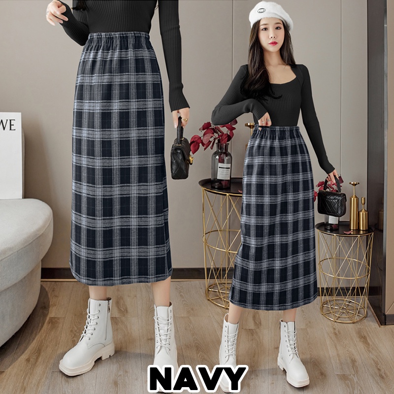 KARAKOREA 832 Hwasa Skirt/Korean Midi Skirt/Rok Midi Motif Kotak Kotak/Rok wanita/Office Skirt/Rok kerja