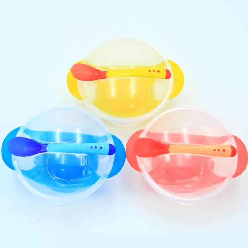 Mangkok Anak Bayi Set Makan Sendok Garpu Sensor Anti Panas Silicone