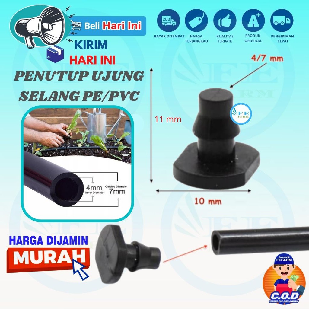 PENUTUP UJUNG SELANG PE 7MM END PLUG DOP 4/7MM FEFARM