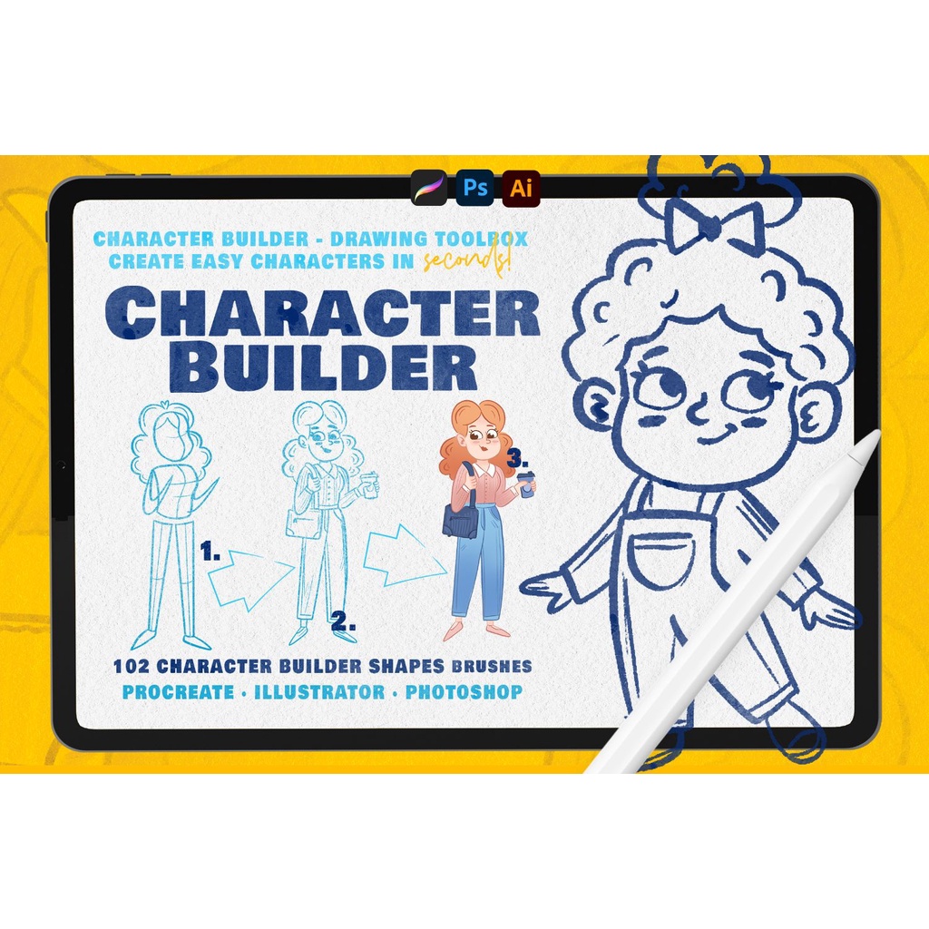 Character Builder Drawing Toolkit - Procreate - Adobe Photoshop &amp; Illustrator