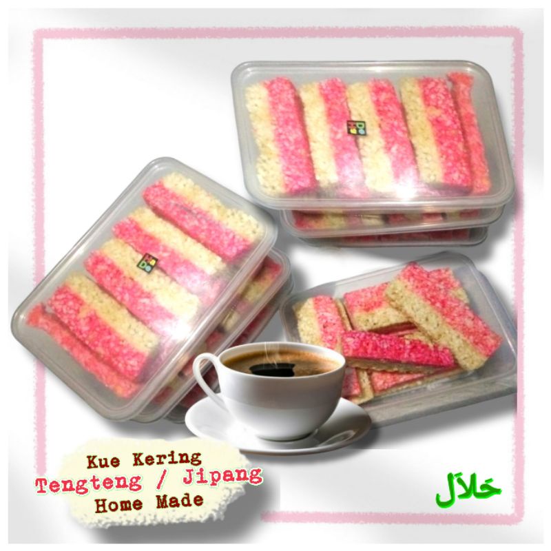 

Kue Kering | Teng teng / Jipang isi 250 gram (1/4 Kg Per Toples Kiloan) Paket Kiloan Cemilan Jadul Tradisional Parcel Lebaran Murah, Enak, Lembut , Premium - Homa Made HADE