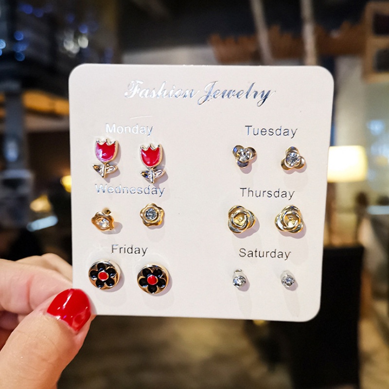 Anting AT215 ( 6 Pasang ) Perak / Silver S925 Anting Unik Lucu Keren Fashion Wanita /Deluna/BS