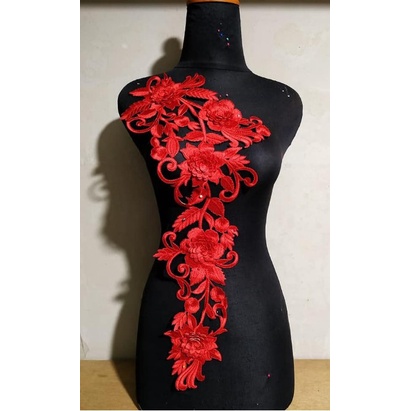 Toko Bekasi Timur Bordir Tempel Renda Dada Tasik Nurlela Merah Lace Patch Embroidery