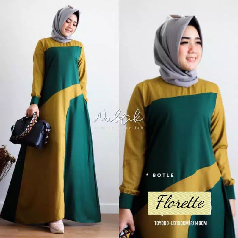Florette Maxi - Bisa COD Dress Gamis Baju Maxi Maxy Dress Kondangan Muslim Wanita 2 Warna Polos Hija