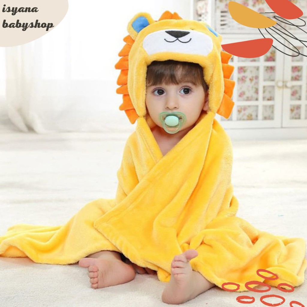 Selimut Bayi Selimut Topi Double Fleece Model Boneka Animal Bahan Lembut dan Tebal