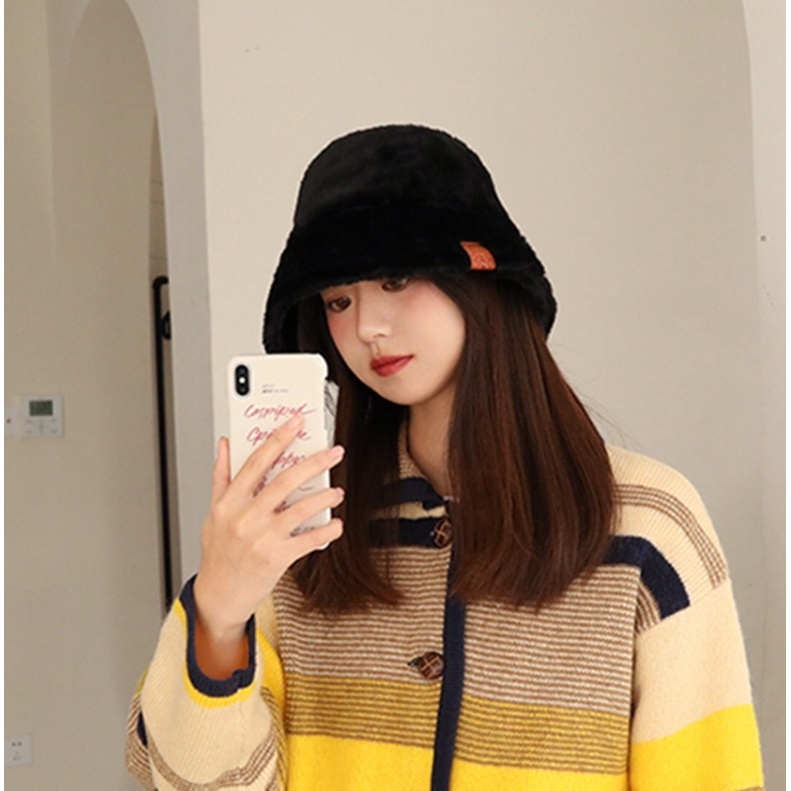 Topi Bucket Bulu Tebal untuk Winter Bucket Hat