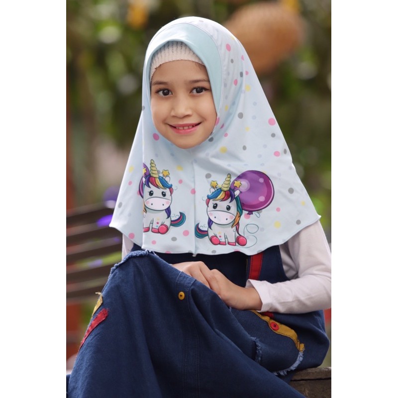 hijab instant UNICORN BUBBLE , bergo anak , hijab karakter lucu, jilbab lucu