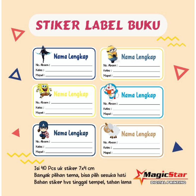 

Stiker Label Buku Sekolah Nama Anak Isi 40 Pcs Lucu Keren Mobile Legend Spongebob Minion Doraemon Hero Zoo Animals