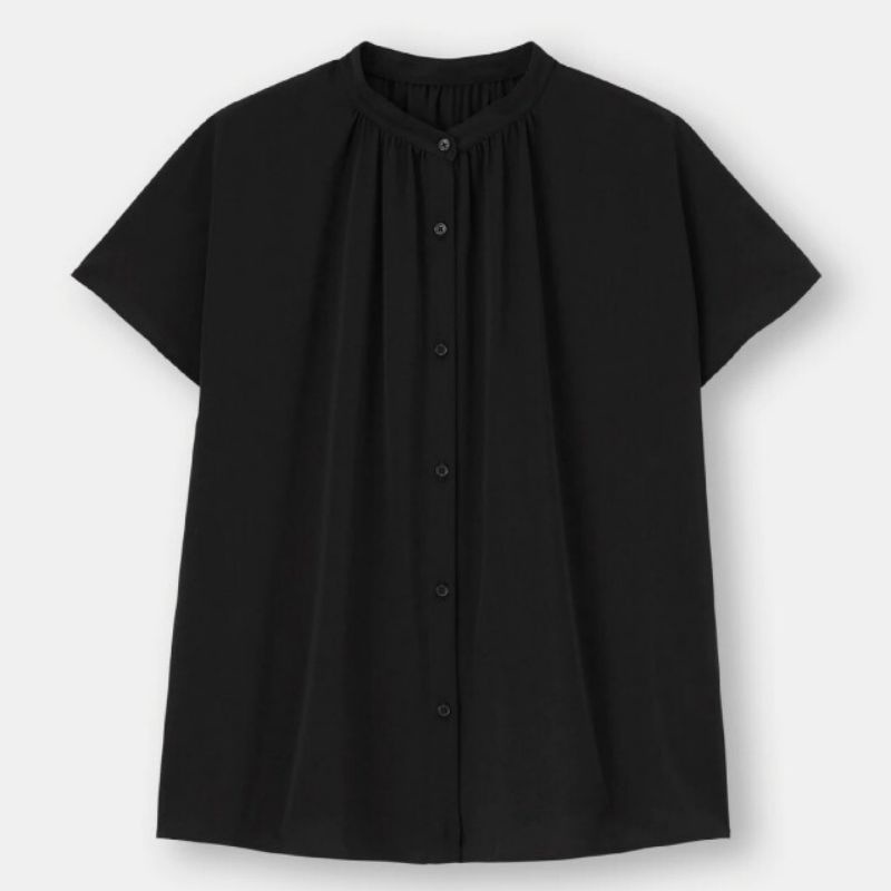 GU Uniqlo Flutter Slevee Blouse Short Slevee Blouse Wanita Casual Original Branded-Black