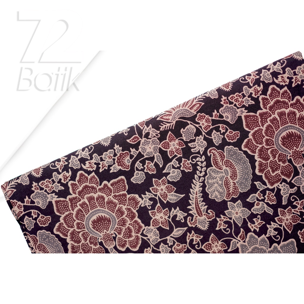 KAIN BATIK PREMIUM Bahan Katun Motif Kembang Puspo Sari Warna Hitam 721772 Cap 72 Jarik Jarit Samping Kebat Panjang Batik Katun Modern Premium Bahan Seragam Batik Pernikahan Kantor Keluarga Murah Kamen Jadi Batik Bali Lembaran