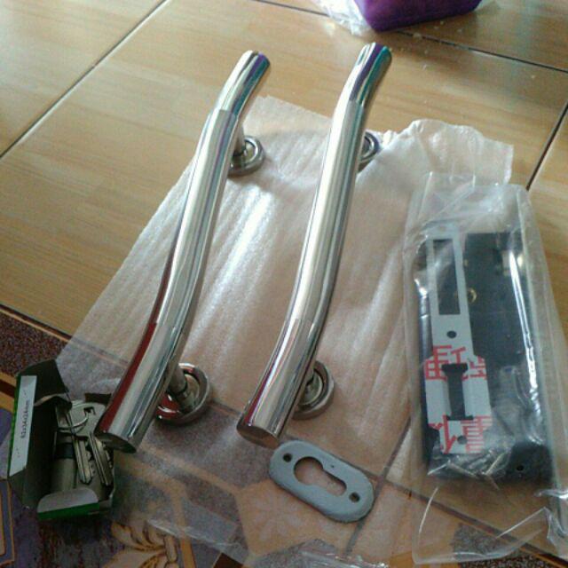 Promo Pket Komplit Kunci Pintu Komplit 1 Set Kunci Pelor+2 Pcs Pull Handle Pnjng 33 Cm Bhn Stanlis