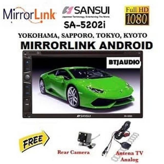 HEAD UNIT TAPE TV MOBIL DOUBLE DIN SANSUI MIRRORLINK ANDROID, USB MP4+KAMERA+ANTENA