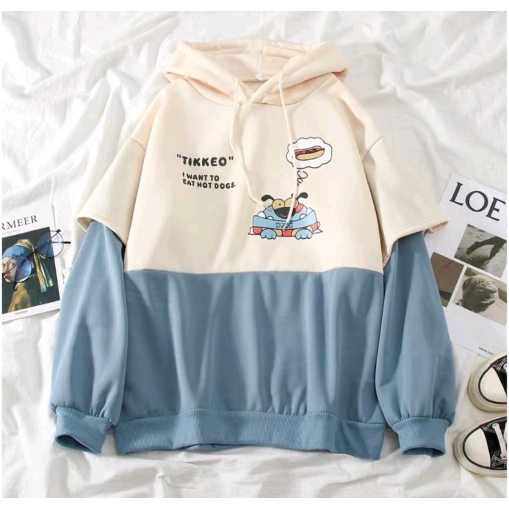 TIKKEO TWO COLOR HOODIE SWEATER HOODIE OVERSIZE WANITA