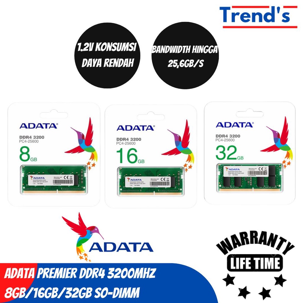 ADATA Premier DDR4 3200 U-DIMM SODIMM 8GB 16 Ram Komputer