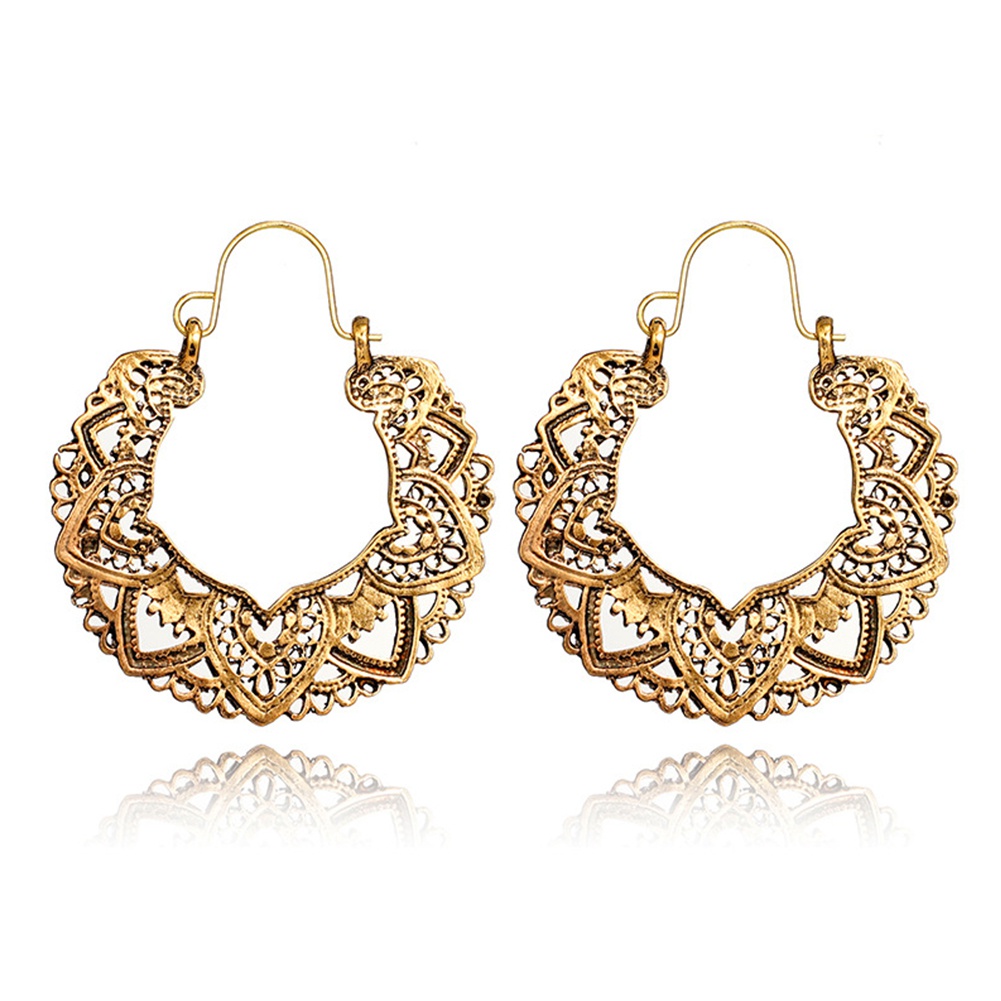 Anting Hoop Bentuk Hati Geometris Model Hollow out Gaya Vintage Untuk Wanita