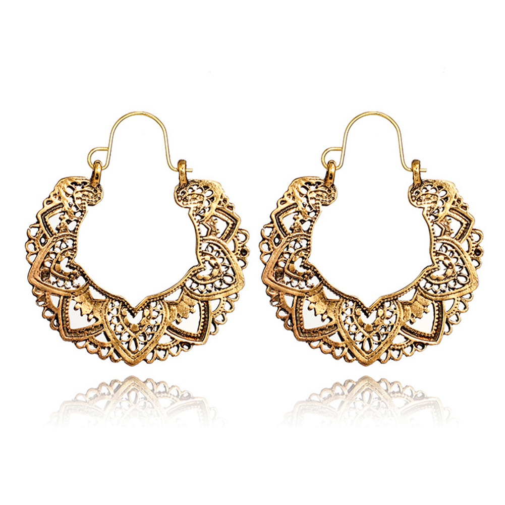 Anting Hoop Bentuk Hati Geometris Model Hollow out Gaya Vintage Untuk Wanita