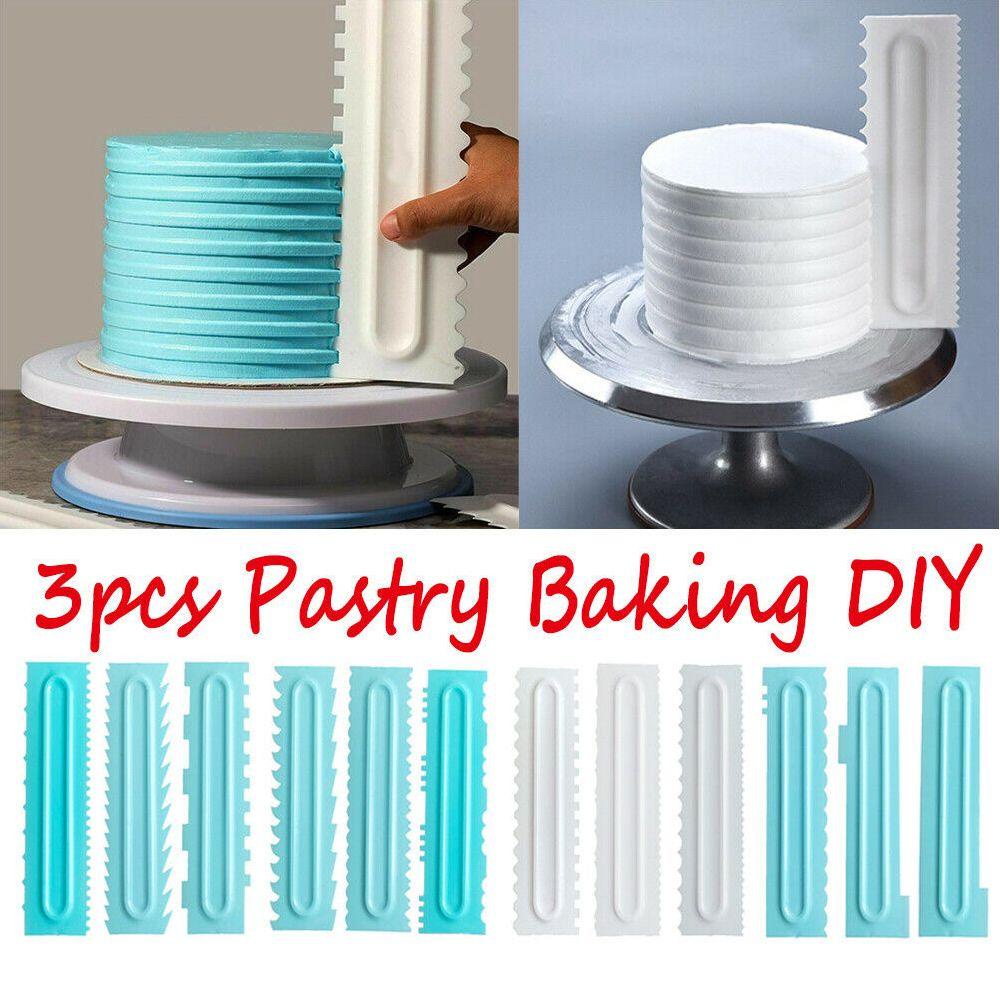 Solighter 3Pcs/Set Scraper Kue Sugarcraft Fondant Polos Halus Bergerigi Pinggiran Cetakan Kue