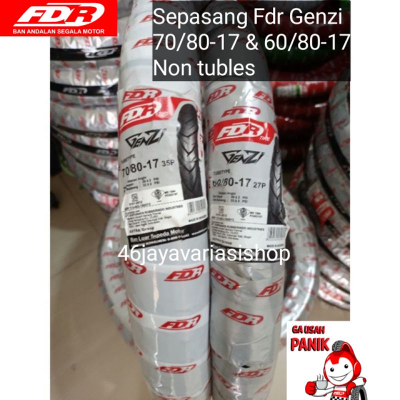 PAKET DEPAN BELAKANG BAN LUAR FDR GENZI 70/80-17&60/80-17 TUBETYPE BAN LUAR FDR RING 17 FDR 70 80 17