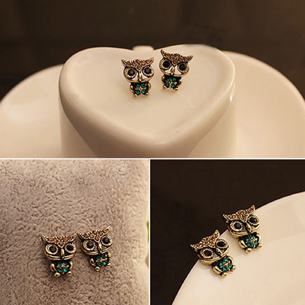 1 Pasang Anting Stud Bentuk Hewan Burung Hantu Bahan Alloy Gaya Vintage Untuk Wanita