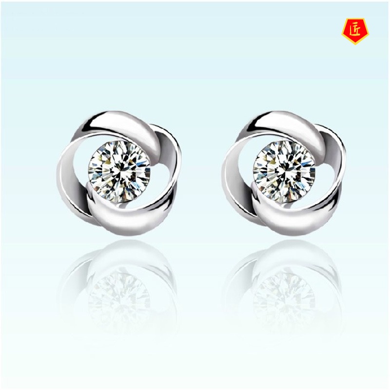 [Ready Stock]925 Silver Retro Rotating Diamond Stud Earrings