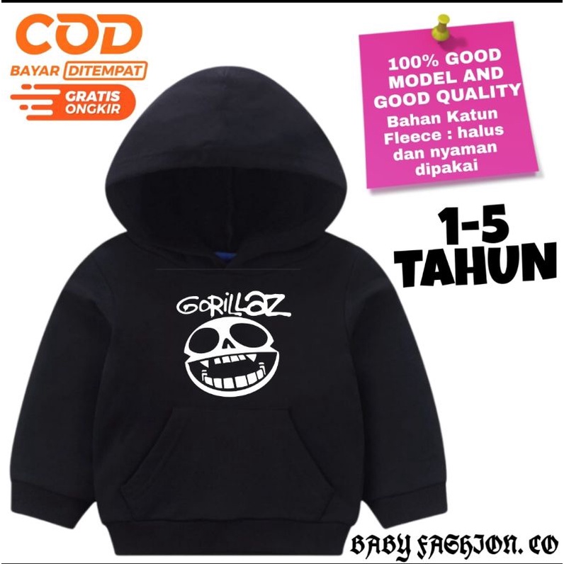JACKET HOODIE ANAK GORILLAZ Band Metal - JACKET SWEATER Rock Music BABY KIDS - BAYI ANAK Laki Laki P