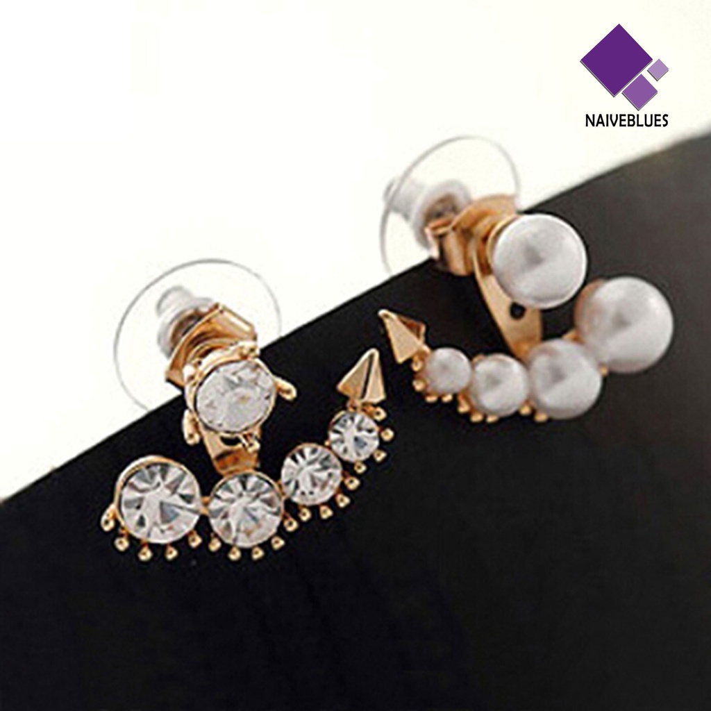 Anting Stud Mutiara Berlian Imitasi Asimetris Untuk Wanita