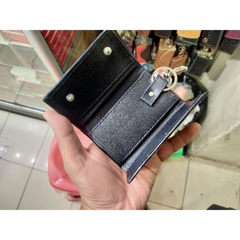 Dompet kulit STNK + uang kertas gantungan kunci mobil motor model serat kayu