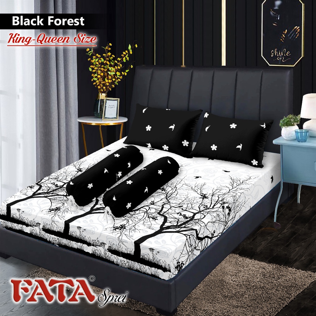 Sprei Fata Signature Queen Ukuran 160x200 Tinggi 20 Cm - Motif Minimalis /Flower Karakter Black Fore