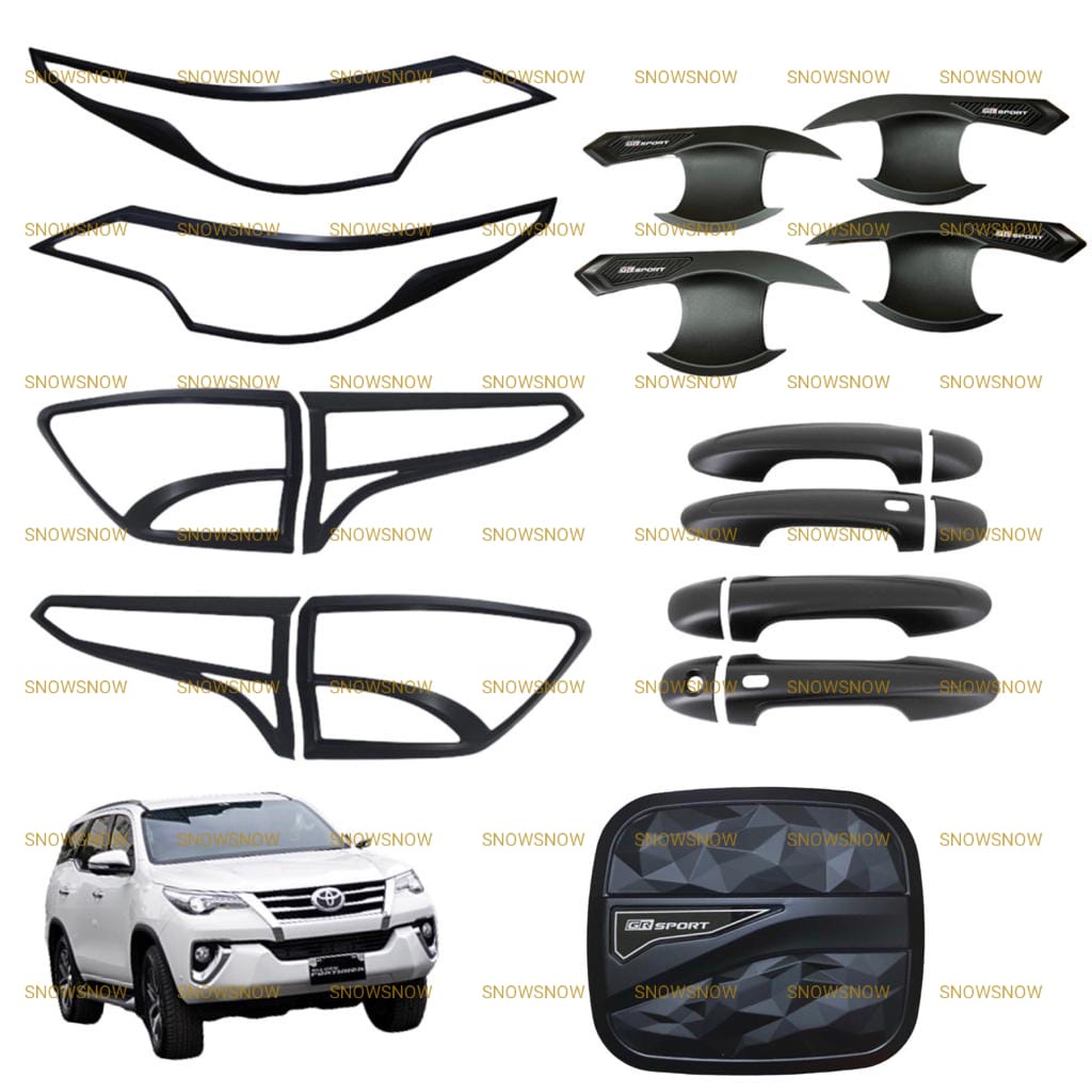 Paket Garnish Depan Belakang Outer Handle Tank Cover Fortuner 2016 2022 2023 UP GR Hitam